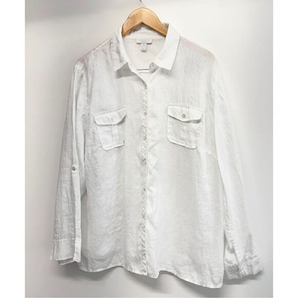 Charter Club Casual Shirt 100% Linen White Plus Size 18W Long Sleeve Buttoned - Picture 3 of 9